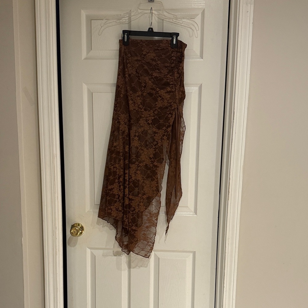 Brown Lace Asymmetrical Skirt